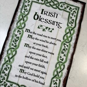 Irish Blessing Shamrock Cotton Print Tea Towel 17 " X 28" NWOT Celtic Kitchen